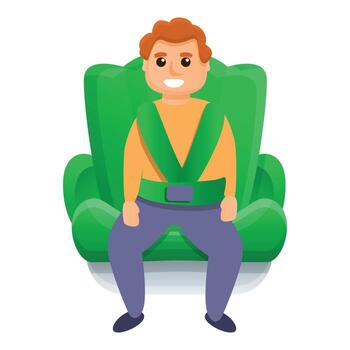 niño en el icono del asiento del coche de seguridad, estilo de dibujos animados vector