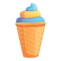 Cone blue ice cream icon, cartoon style vector