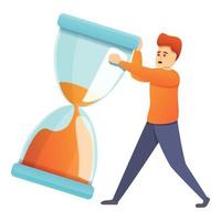 Man with sand clock icon, cartoon style vector