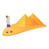 Tourist visit pyramids icon, cartoon style vector