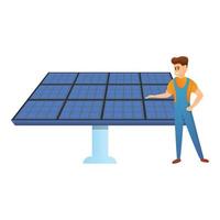 Engineer and solar panel icon, cartoon style vector