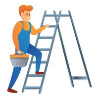 Repairman on ladder icon, cartoon style vector