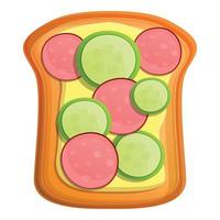 Cut cucumber toast icon, cartoon style vector