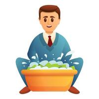 Man wash money icon, cartoon style vector