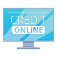 monitorear el icono de crédito en línea, estilo de dibujos animados vector