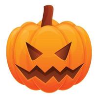 Angry magic pumpkin icon, cartoon style vector