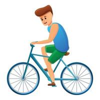 Boy ride bicycle icon, cartoon style vector