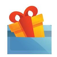Gift box credit card icon, cartoon style vector