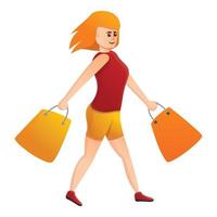 icono de mujer de compras de cabello rojo, estilo de dibujos animados vector