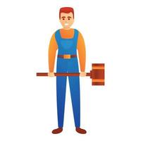 Man with sledge hammer icon, cartoon style vector