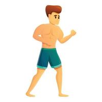 Strong mma boy icon, cartoon style vector