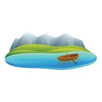 Lake wood boat icon, cartoon style vector