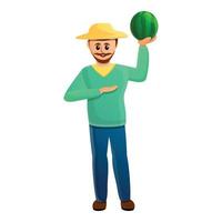 Happy farmer watermelon icon, cartoon style vector