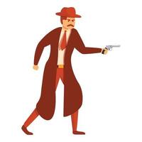 Investigator with pistol icon, cartoon style vector