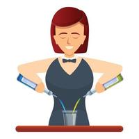 Woman bartender icon, cartoon style vector