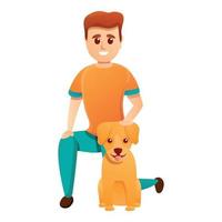 Boy adopt puppy dog icon, cartoon style vector