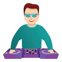 Music dj with sunglasses icon, cartoon style vector