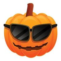 Sunglasses pumpkin icon, cartoon style vector