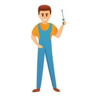 Electrician with screwdriver icon, cartoon style vector
