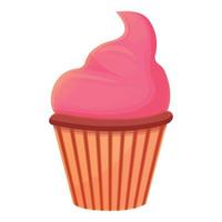 Pink cream cupcake icon, cartoon style vector