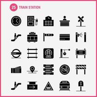 Train Station Solid Glyph Icons Set For Infographics Mobile UXUI Kit And Print Design Include Entrance Railway Station Subway Train Railroad Railway Sign Icon Set Vector