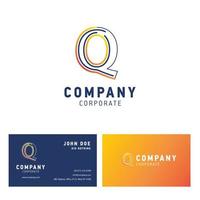 Q company logo design with visiting card vector