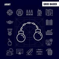 Army Line Icons Set For Infographics Mobile UXUI Kit And Print Design Include Monitor Badge Enforcement Law Army Barbed Wire French Icon Set Vector