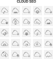 25 dibujado a mano nube seo icono conjunto gris fondo vector doodle