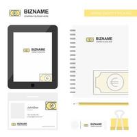 Euro Business Logo Tab App Diary PVC Employee Card and USB Brand Stationary Package Design Vector Template