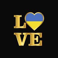 Love typography Ukraine flag design vector Gold lettering