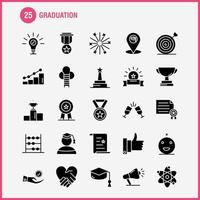 Graduation Solid Glyph Icons Set For Infographics Mobile UXUI Kit And Print Design Include Glass Drink Healthcare Graduation Map Location Medal Award Icon Set Vector