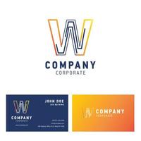 W company logo design with visiting card vector