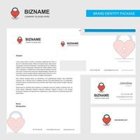 Heart lock Business Letterhead Envelope and visiting Card Design vector template