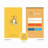 Company Candles Splash Screen and Login Page design with Logo template Mobile Online Business Template vector