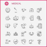 iconos médicos dibujados a mano establecidos para infografías kit uxui móvil y diseño de impresión incluyen portapapeles tablero de tiempo reloj tableta medicina médica colección de cápsulas logotipo infográfico moderno y pi vector