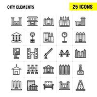 los iconos de línea de elementos de la ciudad establecidos para el kit de uxui móvil infográfico y el diseño de impresión incluyen coche vehículo viaje transporte fuente agua ducha ciudad eps 10 vector