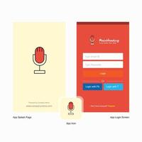 Company Microphone Splash Screen and Login Page design with Logo template Mobile Online Business Template vector