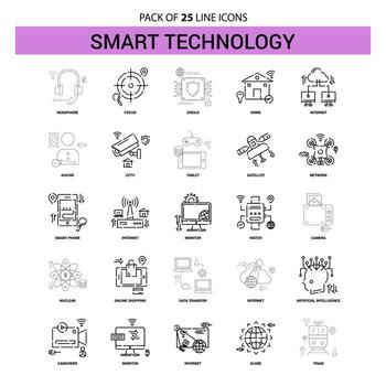 conjunto de iconos de línea de tecnología inteligente 25 estilo de contorno discontinuo vector