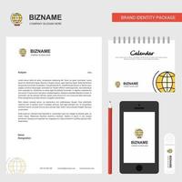 World globe Business Letterhead Calendar 2019 and Mobile app design vector template