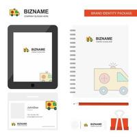 ambulancia empresa logotipo pestaña aplicación diario pvc tarjeta de empleado y marca usb paquete estacionario diseño vector plantilla