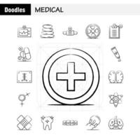 los iconos médicos dibujados a mano establecidos para el kit uxui móvil infográfico y el diseño de impresión incluyen el escáner médico del hospital estadística spa de piedra máscara de salud eps 10 vector