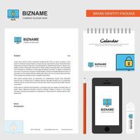 Locked computer Business Letterhead Calendar 2019 and Mobile app design vector template