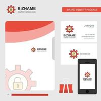 Gear locked Business Logo File Cover Visiting Card and Mobile App Design Vector Illustration