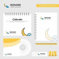 Crescent Logo Calendar Template CD Cover Diary and USB Brand Stationary Package Design Vector Template