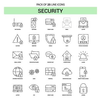 conjunto de iconos de línea de seguridad 25 estilo de contorno discontinuo vector
