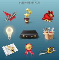 3d realistic vector icon business set. Trophy, money, idea, project.