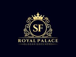 Letter SF Antique royal luxury victorian logo with ornamental frame. vector