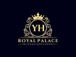 Letter YH Antique royal luxury victorian logo with ornamental frame. vector