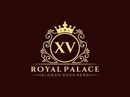 Letter XV Antique royal luxury victorian logo with ornamental frame. vector