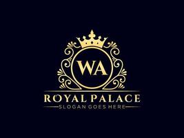 Letter WA Antique royal luxury victorian logo with ornamental frame. vector